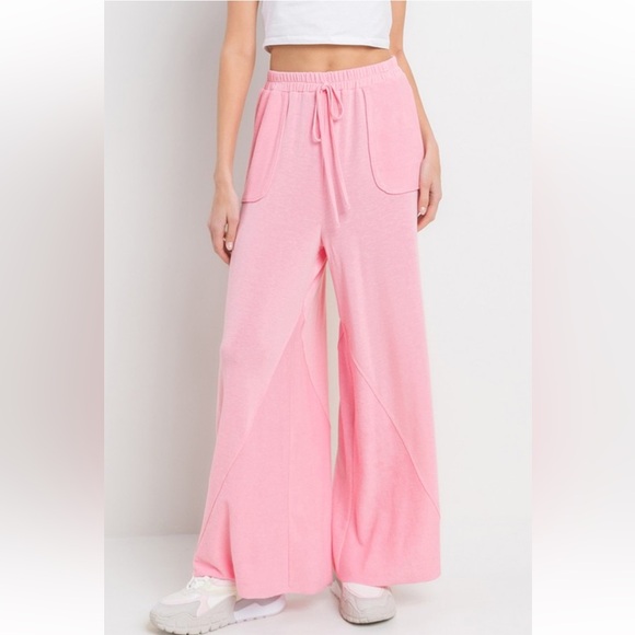 ShopEvelynne Pants - 27 Solid French Terry Wide Leg Pants With Side Pockets